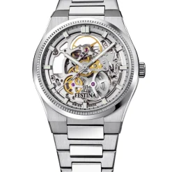 Montre Festina Swiss Made Automatic Squelette 40 Argenté