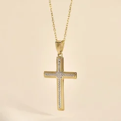 Pendentif Benny Croix Ciselee Or Bicolore