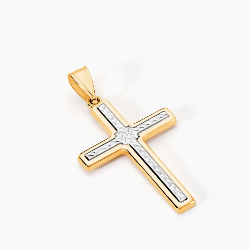 Pendentif Benny Croix Ciselee Or Bicolore