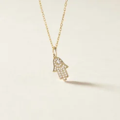 Pendentif Fatima Or Jaune Oxyde De Zirconium