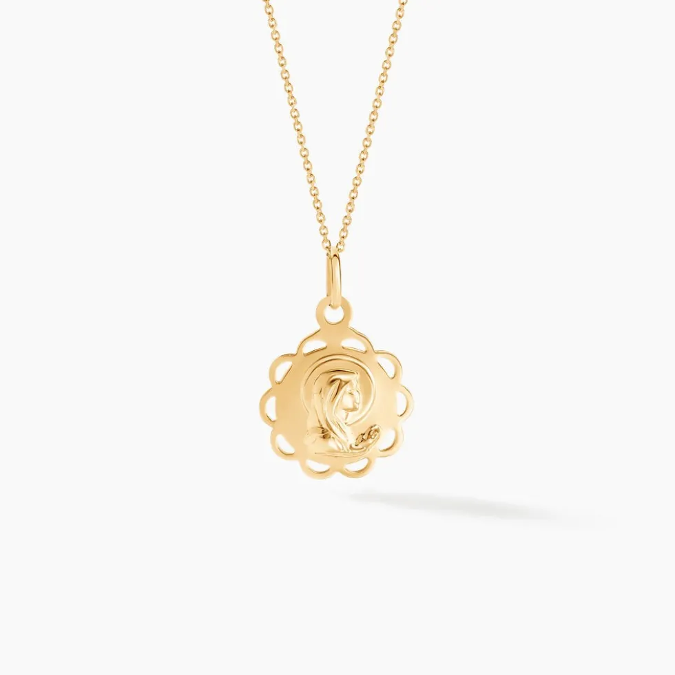 Pendentif Vierge Rond Dentelle Or Jaune
