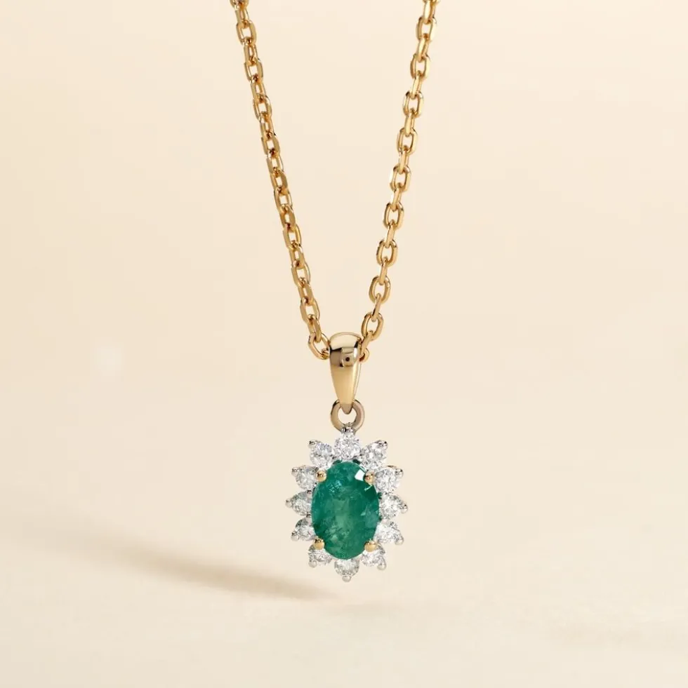 Pendentif Vladimir Or Jaune Emeraude Diamants