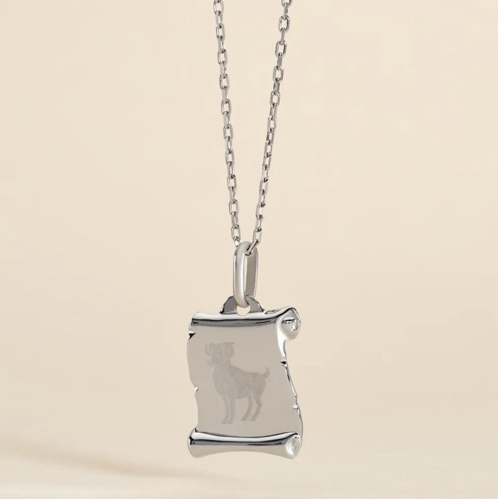Pendentif Zodiaque Parchemin Argent Blanc