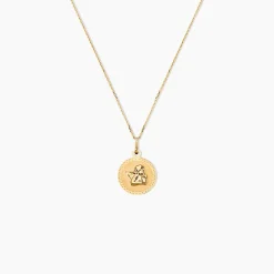 Pendentif Ange Rond Cisele Or Jaune