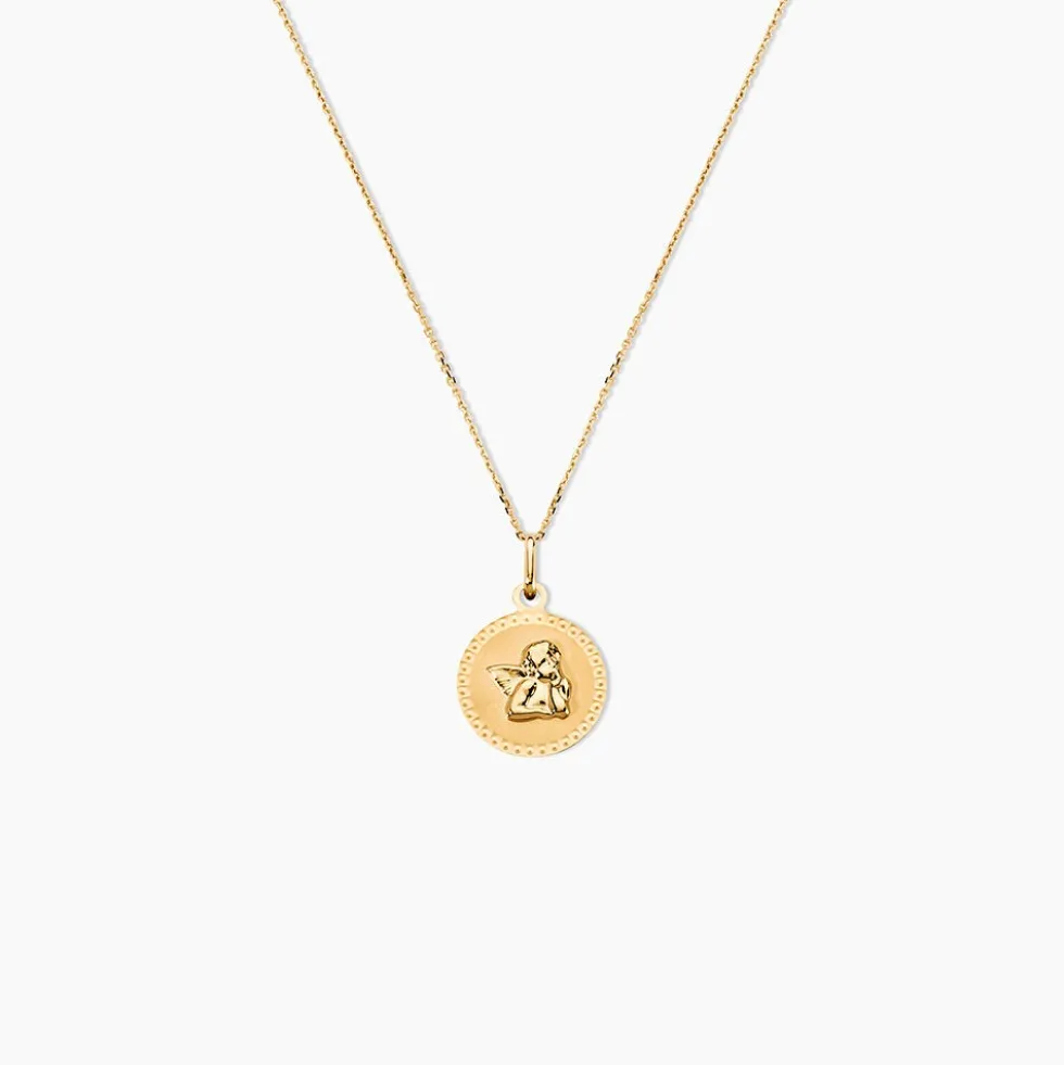 Pendentif Ange Rond Cisele Or Jaune