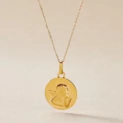 Pendentif Ange Rond Effet Diamante Or Jaune