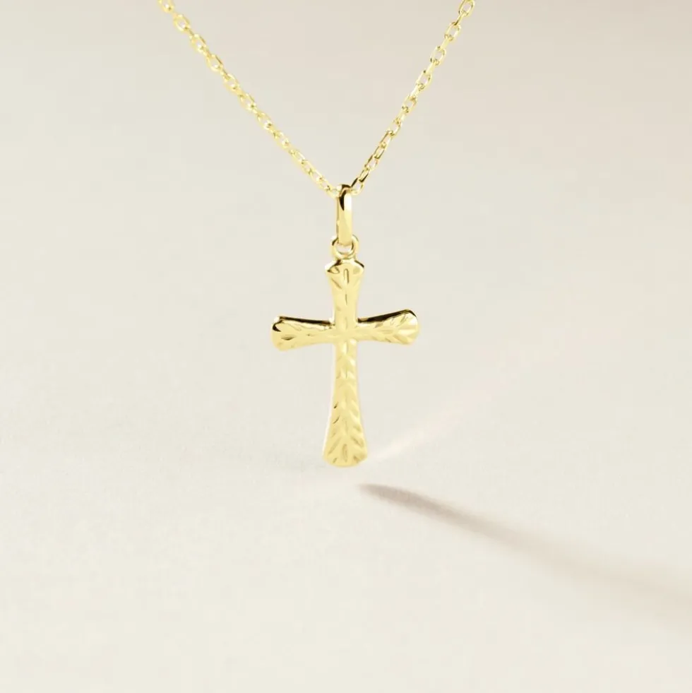 Pendentif Annais Croix Striee Or Jaune