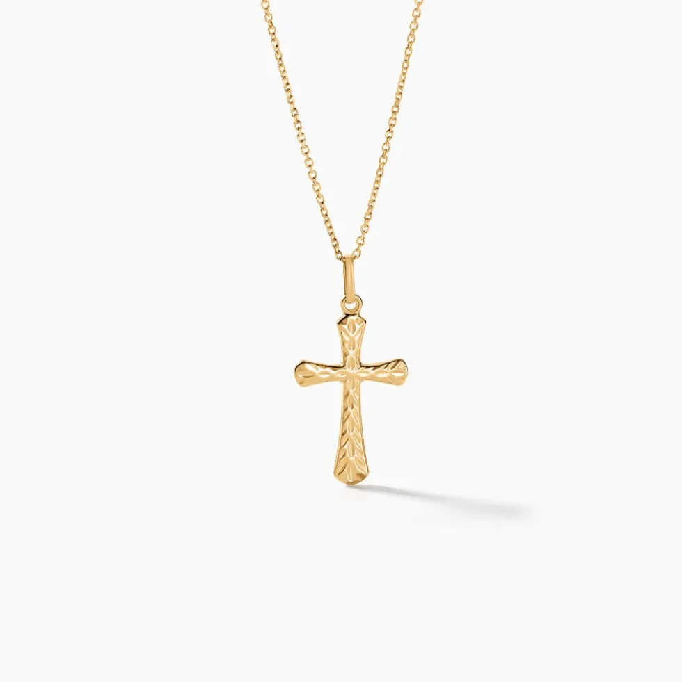 Pendentif Annais Croix Striee Or Jaune