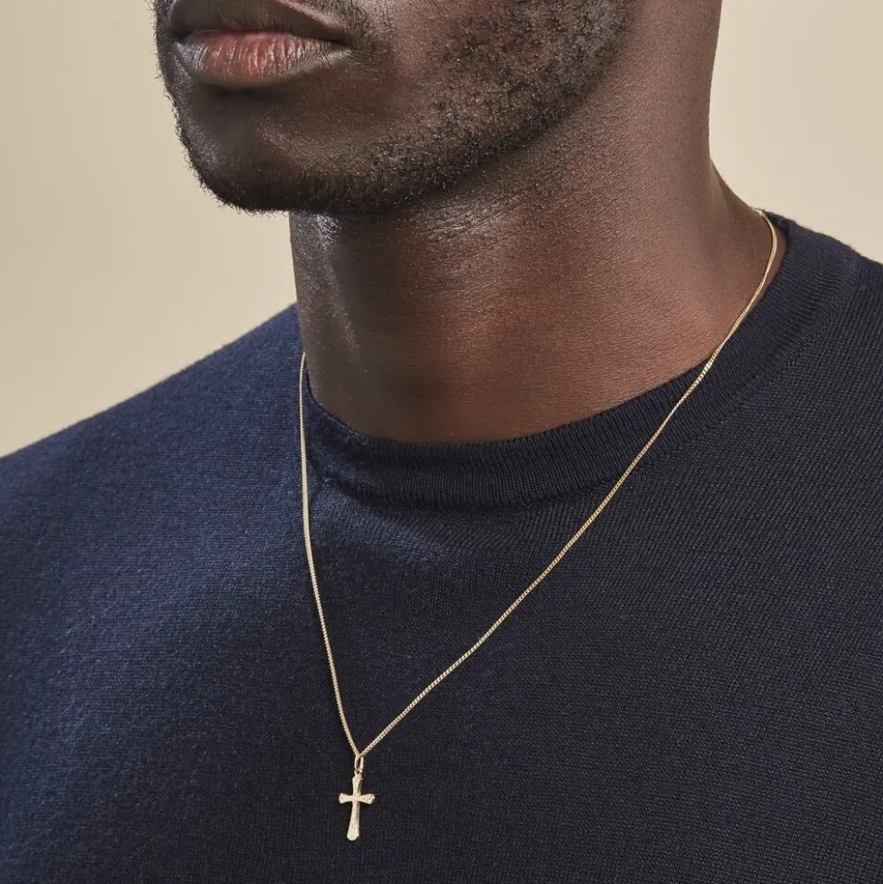 Pendentif Annais Croix Striee Or Jaune