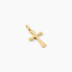Pendentif Annais Croix Striee Or Jaune