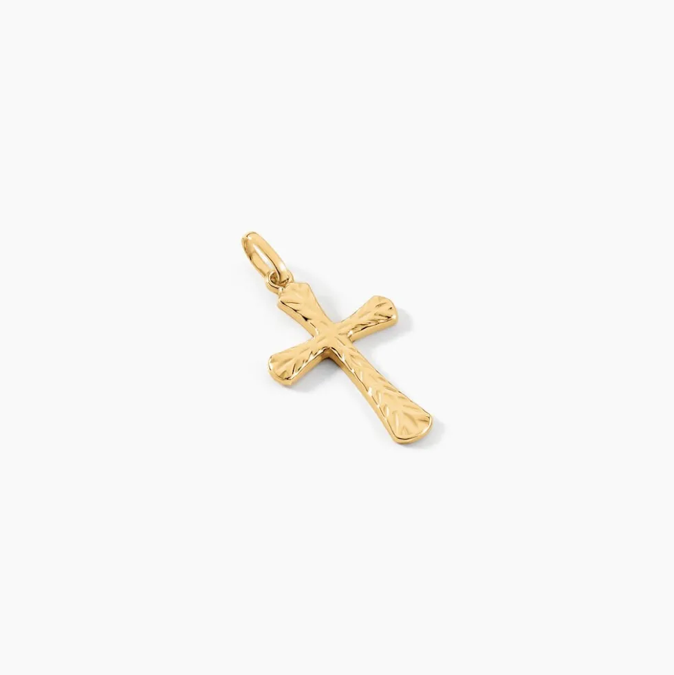 Pendentif Annais Croix Striee Or Jaune
