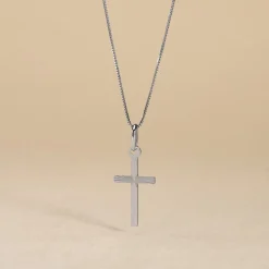 Pendentif Bathilde Croix Striee Or Blanc