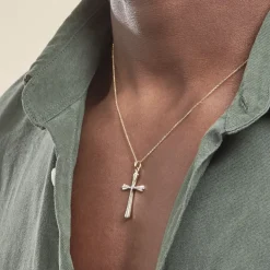 Pendentif Benny Croix Ciselee Or Bicolore