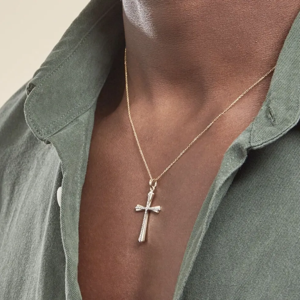 Pendentif Benny Croix Ciselee Or Bicolore