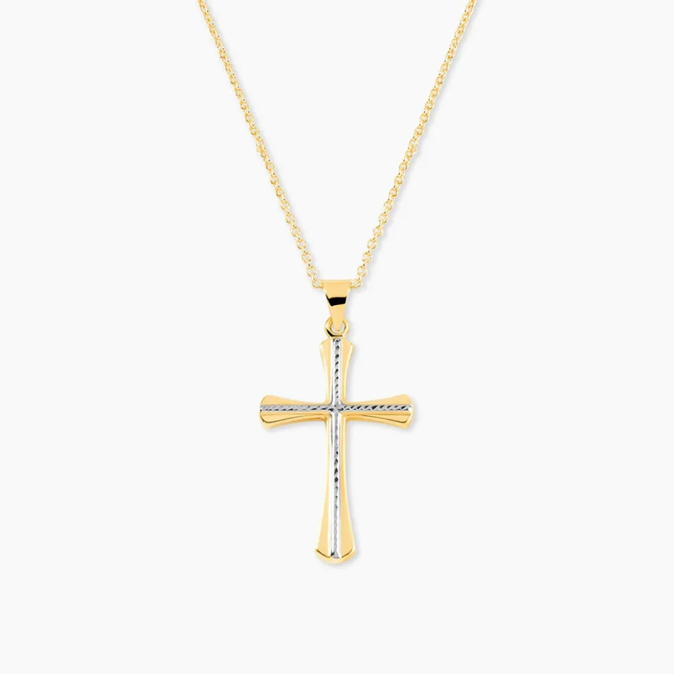 Pendentif Benny Croix Ciselee Or Bicolore