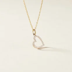 Pendentif Coeur Penche Or Jaune Oxyde De Zirconium