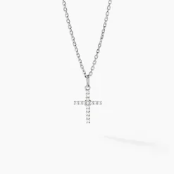 Pendentif Glacen Croix Or Blanc Oxyde De Zirconium