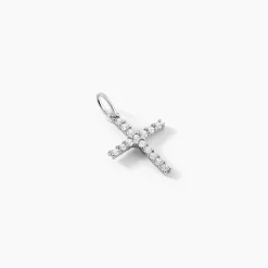 Pendentif Glacen Croix Or Blanc Oxyde De Zirconium