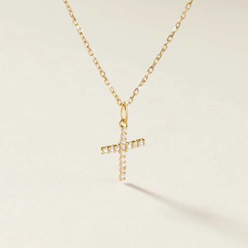 Pendentif Glacen Croix Or Jaune Oxyde De Zirconium