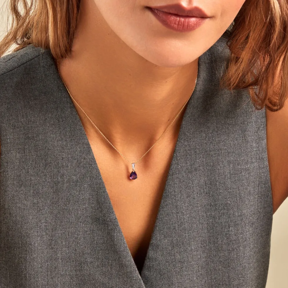 Pendentif Gorgel Or Jaune Améthyste Oxyde De Zirconium