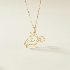 Pendentif Guecha Colombe Et Coeur Or Jaune