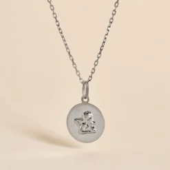 Pendentif Hanita Ange Rond Satine Or Blanc