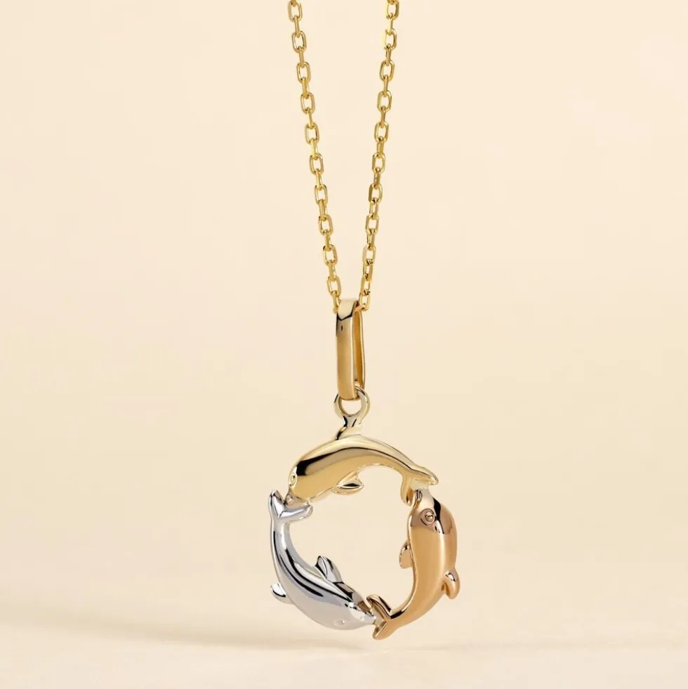 Pendentif Helmut Trio Dauphins Or Tricolore