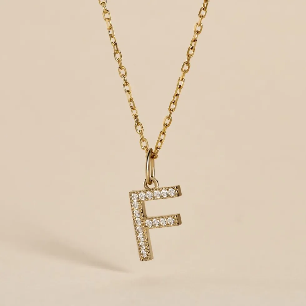 Pendentif Lettre F Or Jaune Oxyde