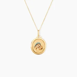 Pendentif Maryame Vierge A L'enfant Ovale Or Jaune