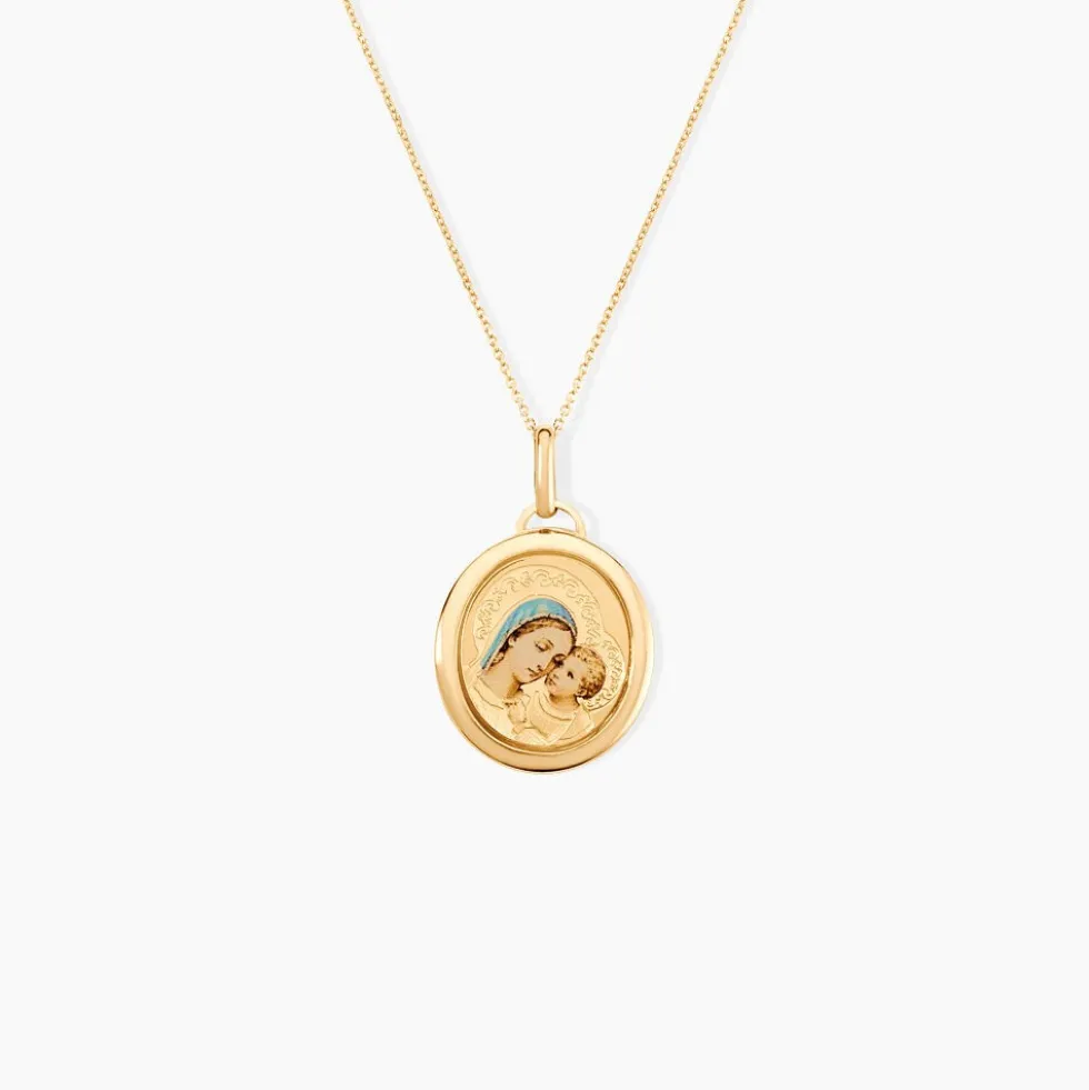 Pendentif Maryame Vierge A L'enfant Ovale Or Jaune
