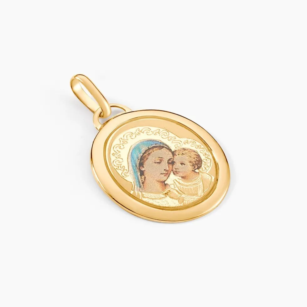 Pendentif Maryame Vierge A L'enfant Ovale Or Jaune