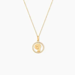 Pendentif Mary Vierge Rond Diamante Or Jaune Oxyde De Zirconium