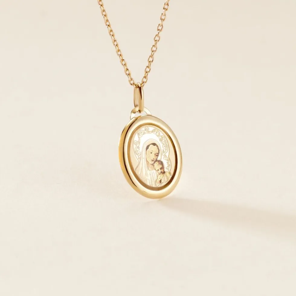 Pendentif Vierge Ovale Or Jaune