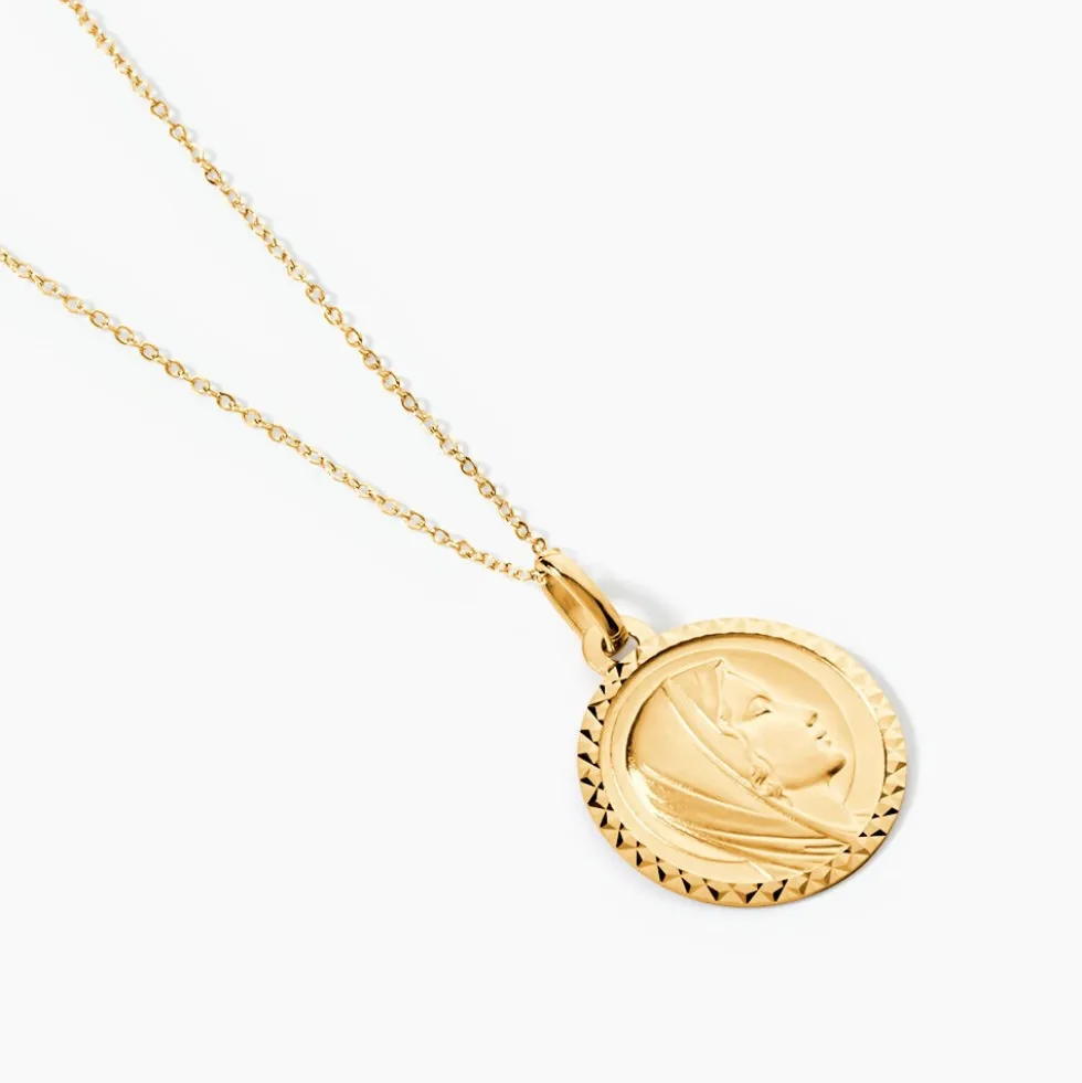 Pendentif Vierge Rond Strie Or Jaune