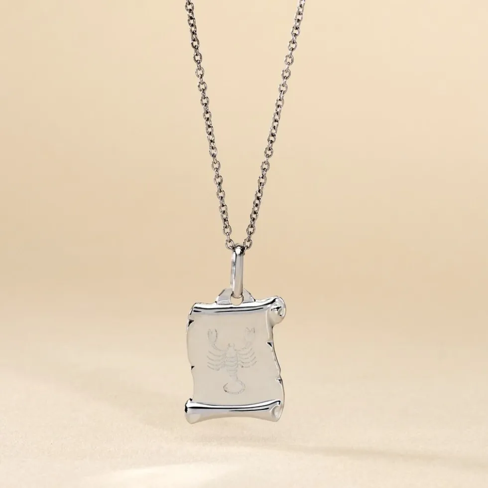 Pendentif Zodiaque Parchemin Argent Blanc