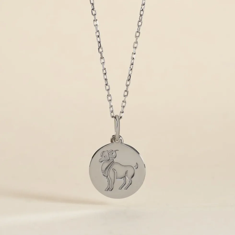 Pendentif Zodiaque Rond Argent Blanc