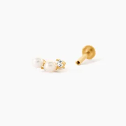 Piercing Iestyn Or Jaune Perle De Culture Oxyde De Zirconium