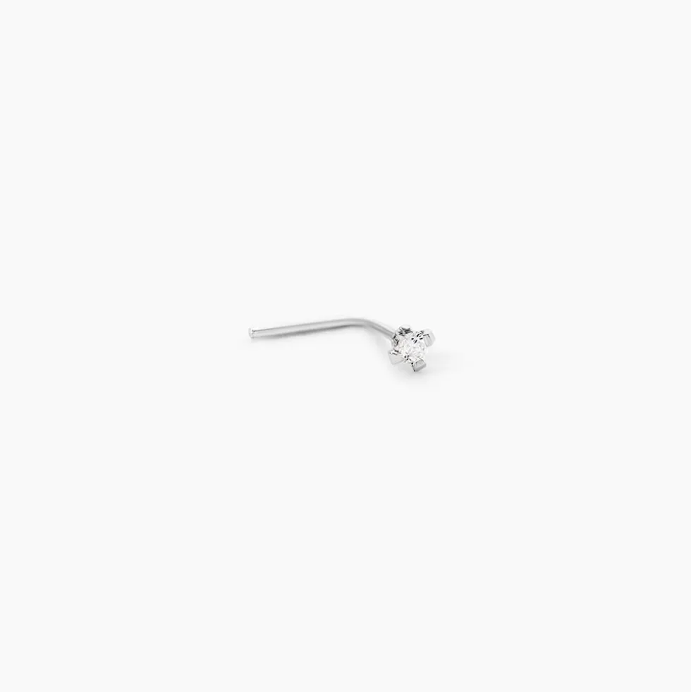 Piercing De Nez Fethi Serti Griffe Or Blanc Oxyde De Zirconium
