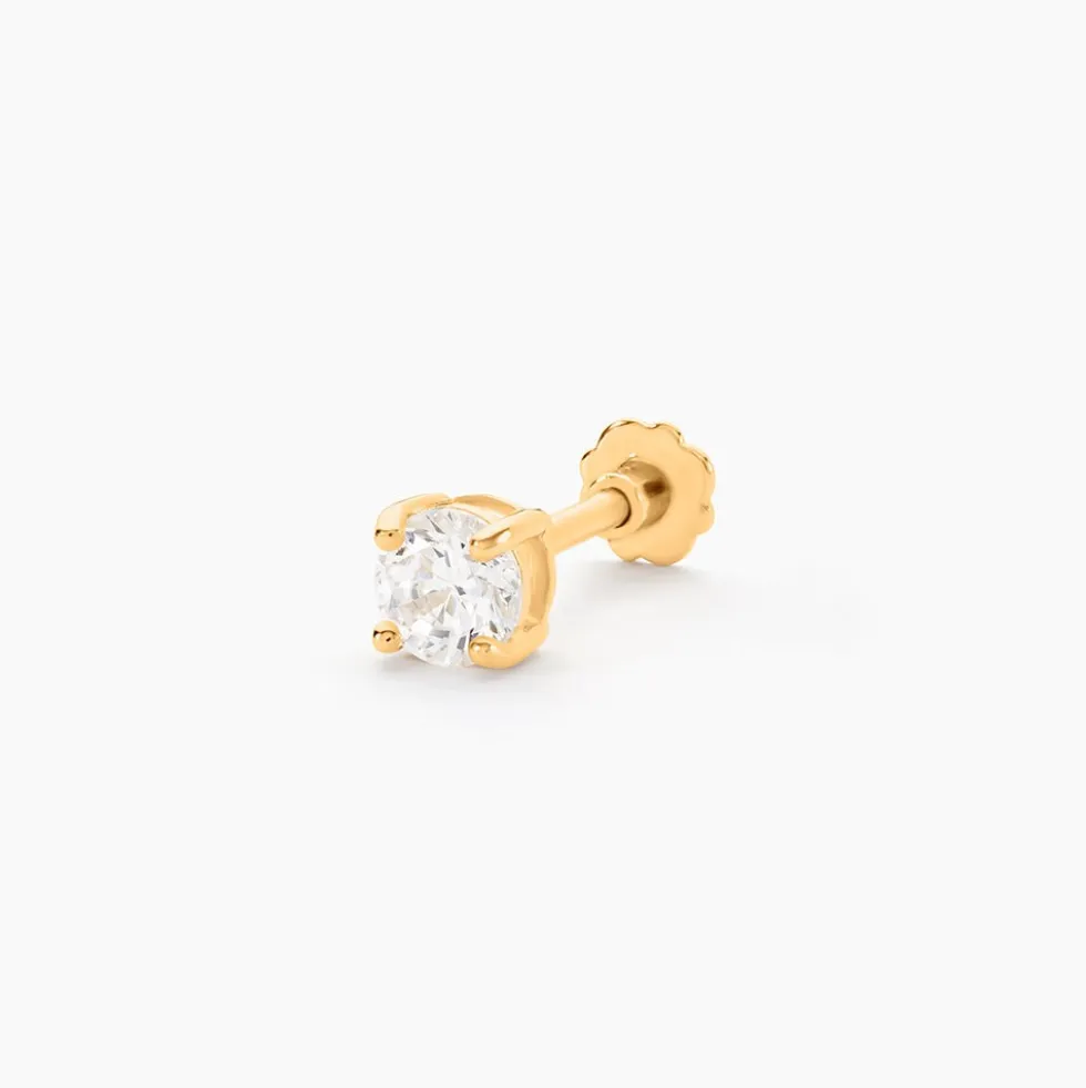 Piercing D'oreille Or Jaune Albizias Oxydes De Zirconium