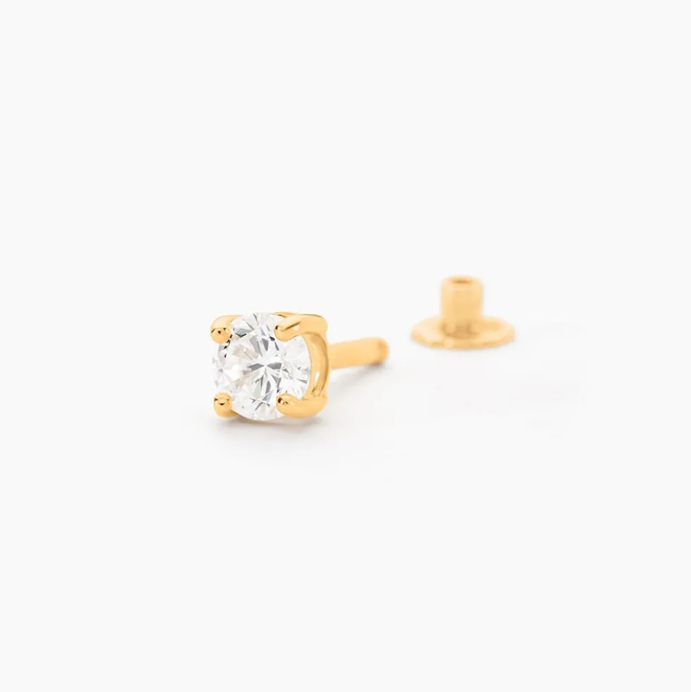 Piercing D'oreille Or Jaune Albizias Oxydes De Zirconium