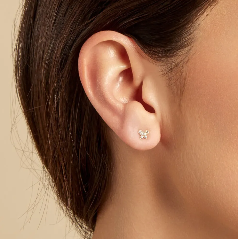 Piercing D'oreille Unitaire Papillion Or Jaune Oxyde De Zirconium