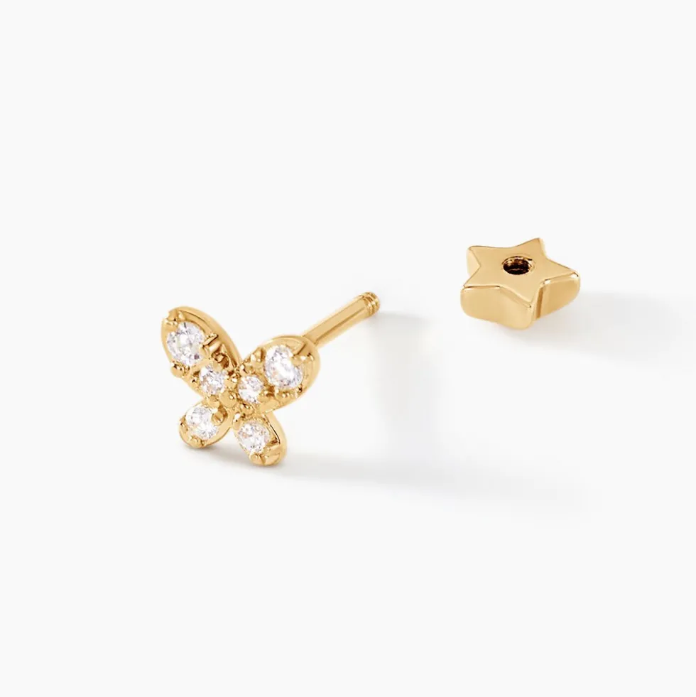 Piercing D'oreille Unitaire Papillion Or Jaune Oxyde De Zirconium
