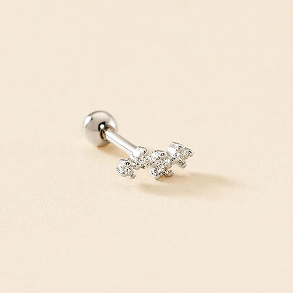 Piercing D'oreille Unitaire Roseau Argent Blanc Oxyde De Zirconium